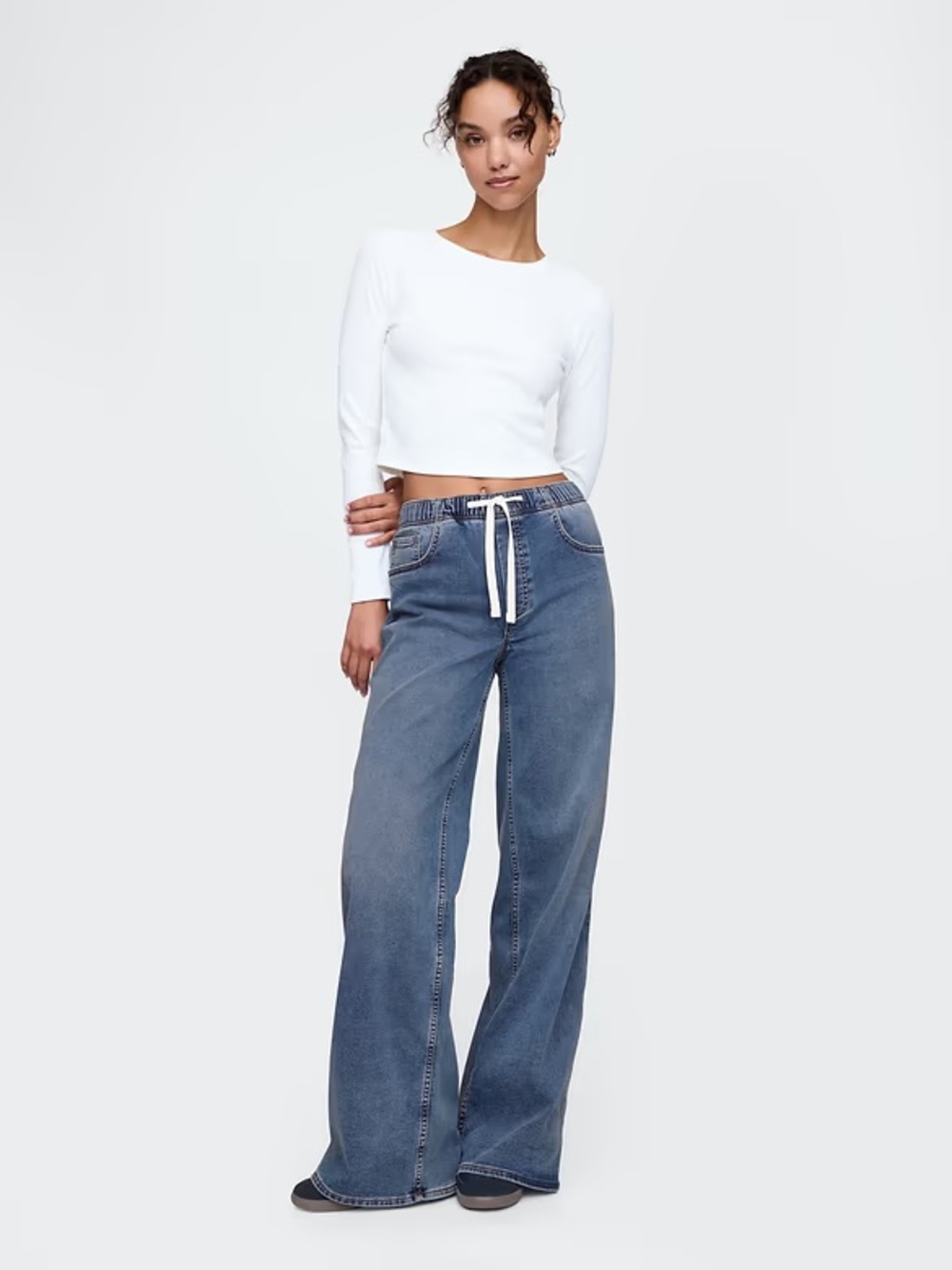 GAP Mid Rise Knit Easy Baggy Jeans Medium Indigo Size L